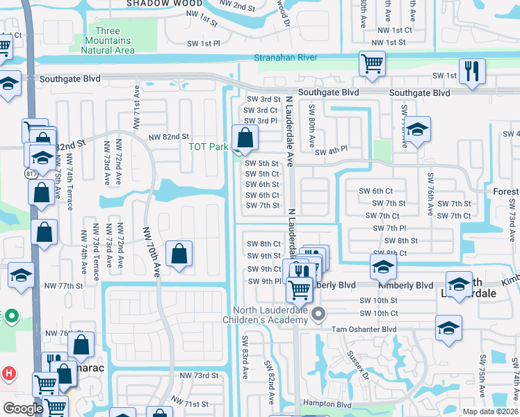 map of restaurants, bars, coffee shops, grocery stores, and more near 8251 Southwest 7th Court in North Lauderdale