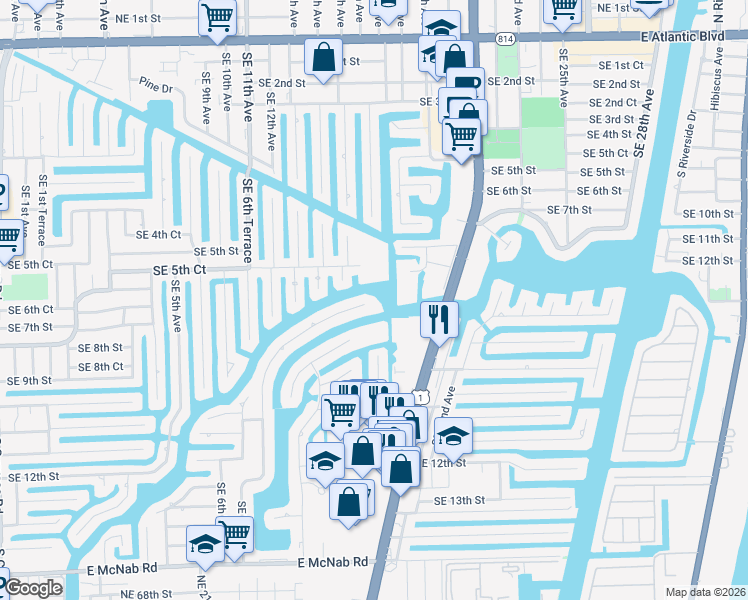 map of restaurants, bars, coffee shops, grocery stores, and more near 701 Southeast 7th Avenue in Pompano Beach