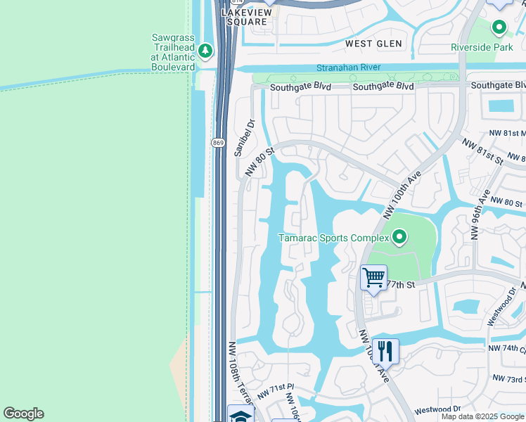 map of restaurants, bars, coffee shops, grocery stores, and more near 7552 Trent Drive in Tamarac