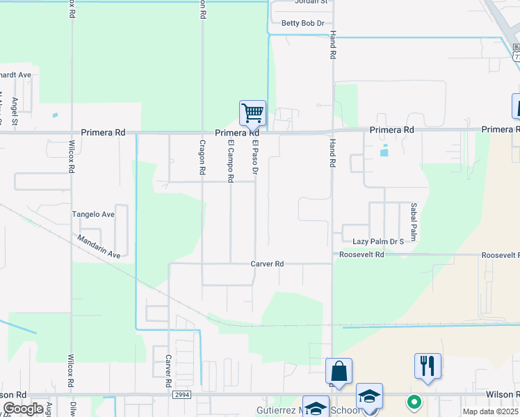 map of restaurants, bars, coffee shops, grocery stores, and more near 23279 El Paso Drive in Harlingen