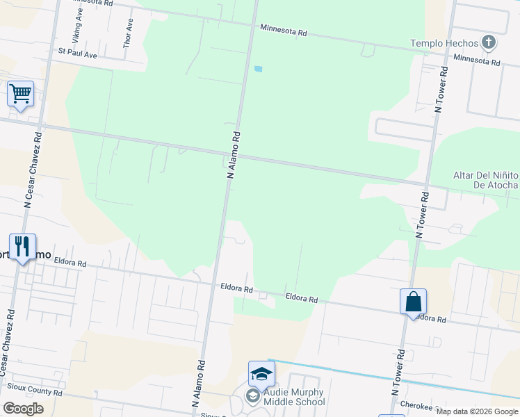 map of restaurants, bars, coffee shops, grocery stores, and more near 1520 N Alamo Rd in Alamo