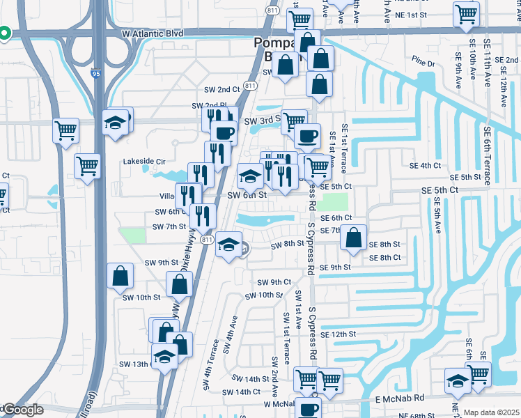 map of restaurants, bars, coffee shops, grocery stores, and more near 236 Southwest 6th Court in Pompano Beach