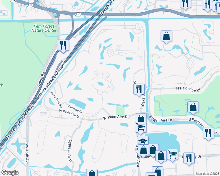 map of restaurants, bars, coffee shops, grocery stores, and more near 3603 Oaks Clubhouse Drive in Pompano Beach