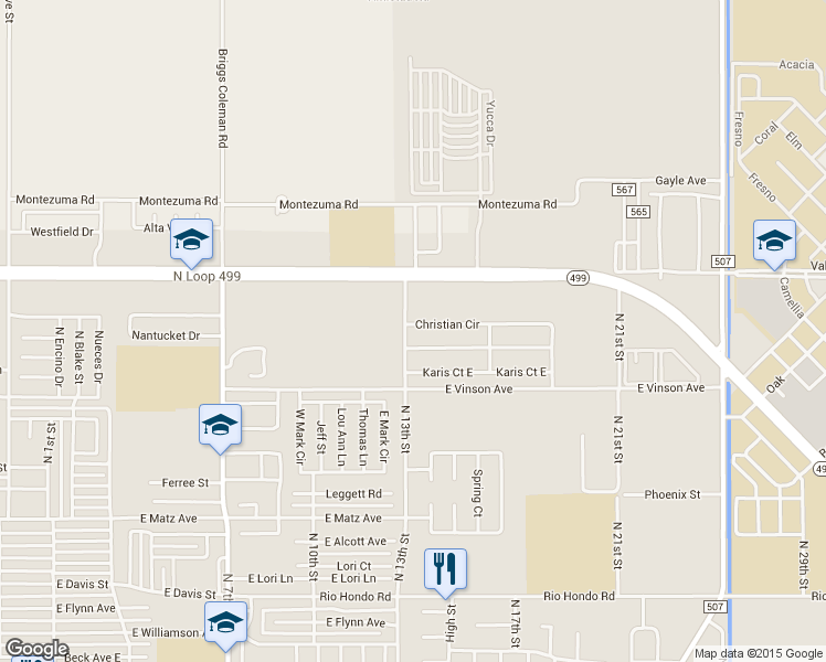 map of restaurants, bars, coffee shops, grocery stores, and more near 2818 North 13th Street in Harlingen