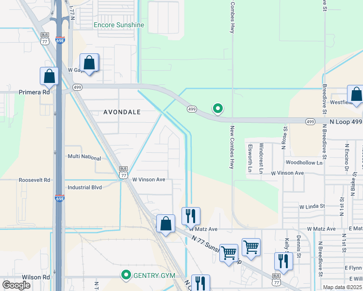 map of restaurants, bars, coffee shops, grocery stores, and more near 3117 Hapner Street West in Harlingen