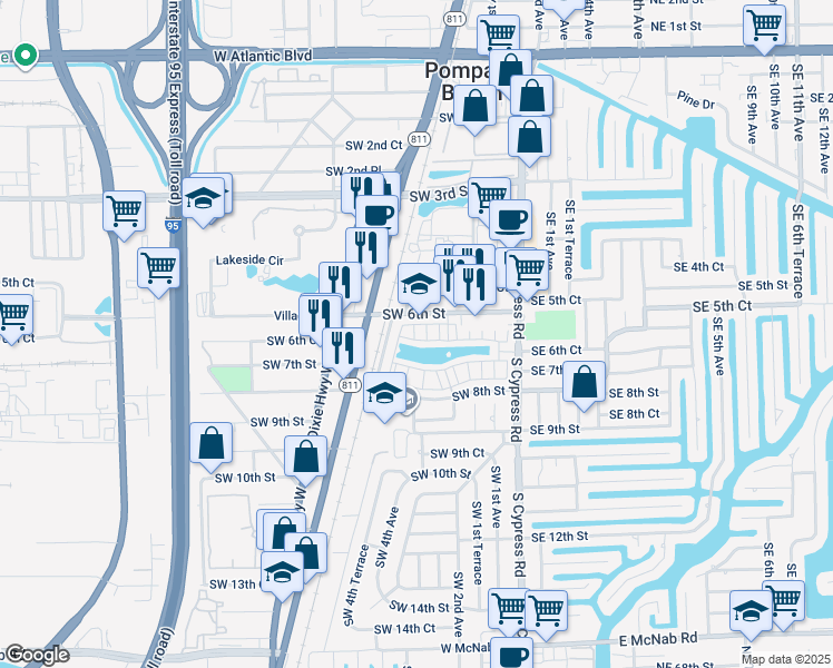 map of restaurants, bars, coffee shops, grocery stores, and more near 614 Southwest 2nd Terrace in Pompano Beach