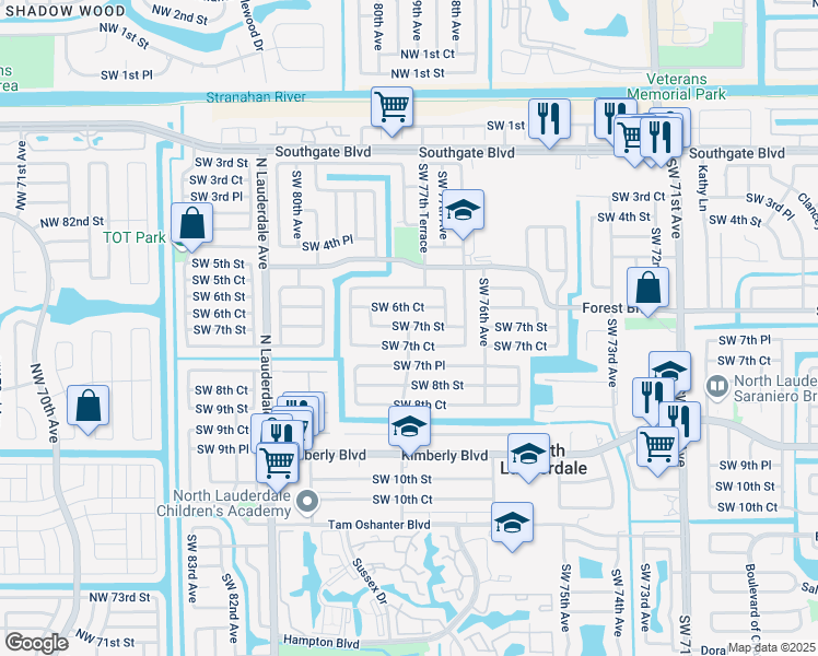 map of restaurants, bars, coffee shops, grocery stores, and more near 7707 Southwest 7th Court in North Lauderdale
