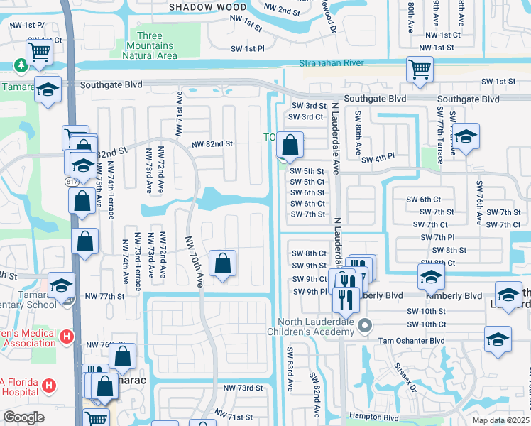 map of restaurants, bars, coffee shops, grocery stores, and more near 8000 Northwest 66th Terrace in Tamarac