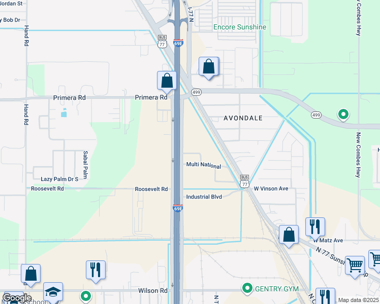 map of restaurants, bars, coffee shops, grocery stores, and more near 2219 Northridge Avenue in Harlingen