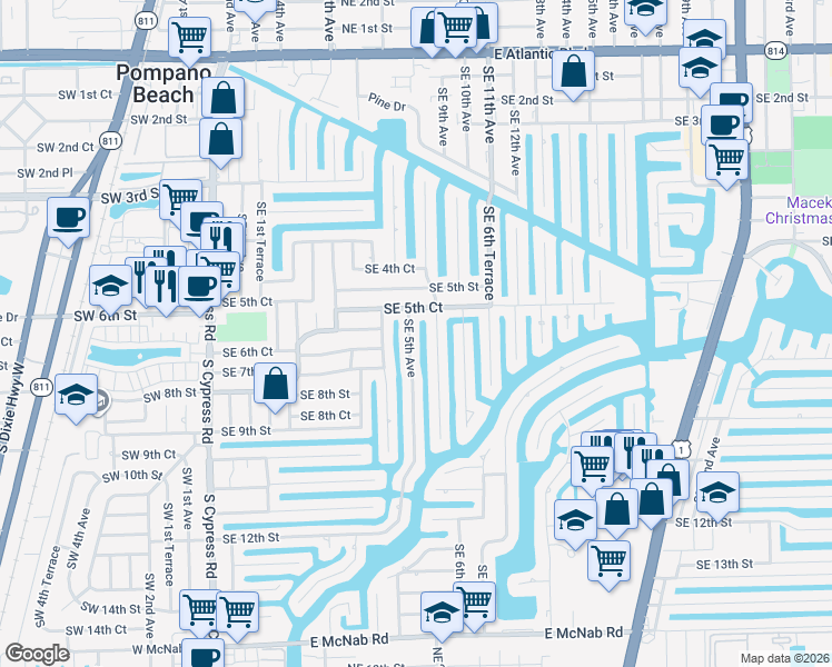 map of restaurants, bars, coffee shops, grocery stores, and more near 610 Southeast 5th Avenue in Pompano Beach