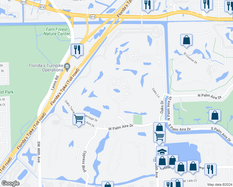 map of restaurants, bars, coffee shops, grocery stores, and more near 3651 Oaks Clubhouse Drive in Pompano Beach