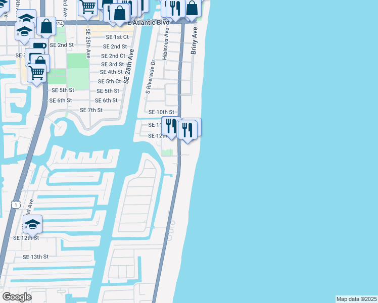 map of restaurants, bars, coffee shops, grocery stores, and more near in Pompano Beach