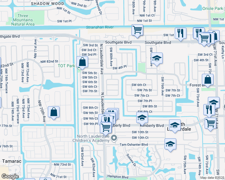 map of restaurants, bars, coffee shops, grocery stores, and more near 7957 Southwest 7th Court in North Lauderdale