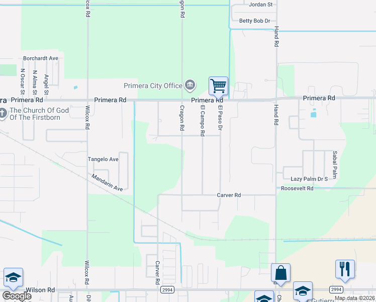 map of restaurants, bars, coffee shops, grocery stores, and more near 23247 Cragon Road in Harlingen