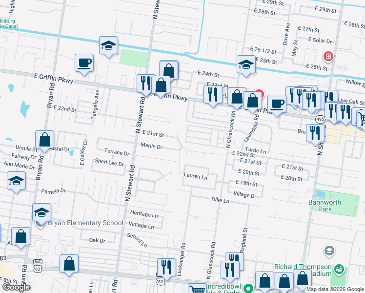 map of restaurants, bars, coffee shops, grocery stores, and more near East 21st Street in Mission