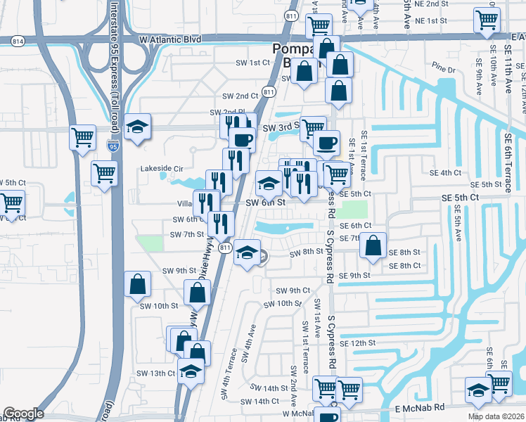 map of restaurants, bars, coffee shops, grocery stores, and more near 236 Southwest 6th Court in Pompano Beach