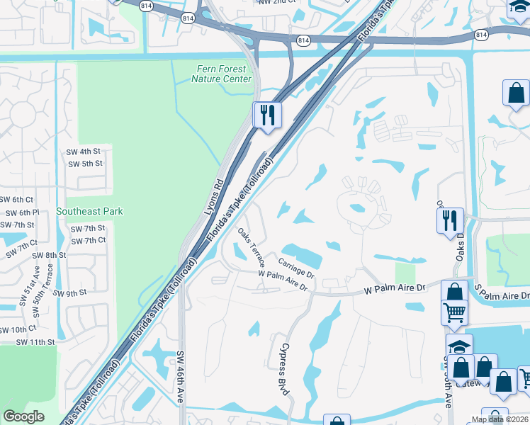 map of restaurants, bars, coffee shops, grocery stores, and more near 516 Misty Oaks Drive in Pompano Beach