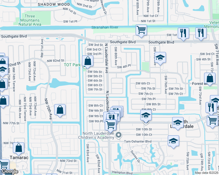 map of restaurants, bars, coffee shops, grocery stores, and more near 712 Southwest 80th Terrace in North Lauderdale