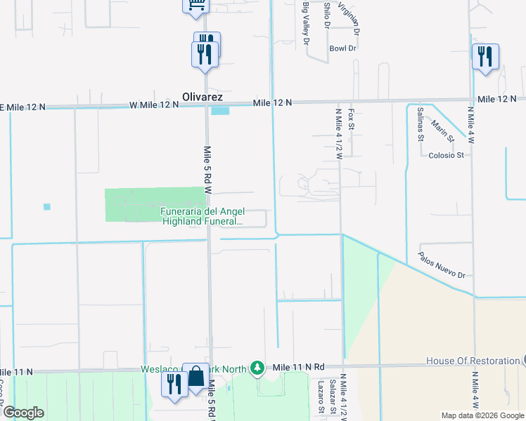 map of restaurants, bars, coffee shops, grocery stores, and more near 815 Tahiti Drive in Weslaco