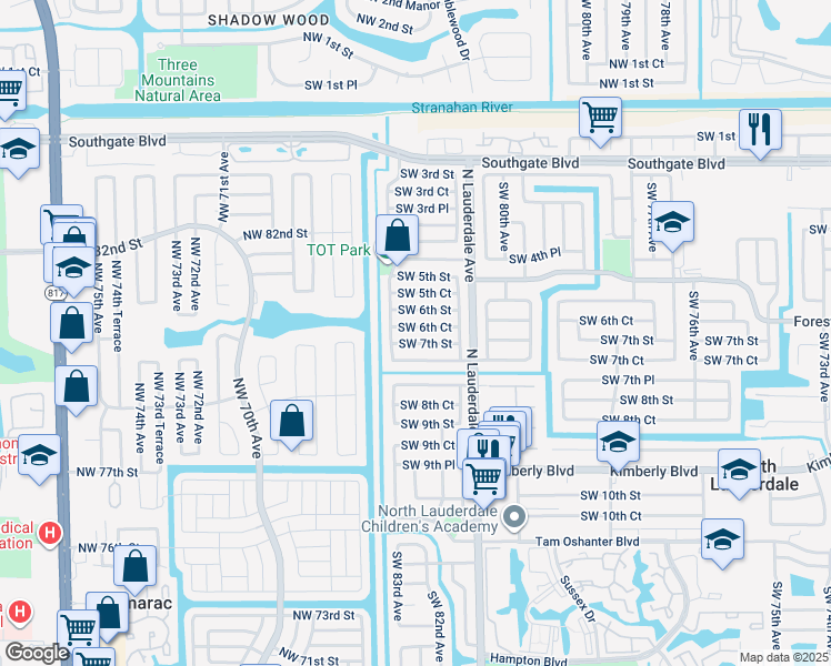 map of restaurants, bars, coffee shops, grocery stores, and more near 8251 Southwest 7th Court in North Lauderdale