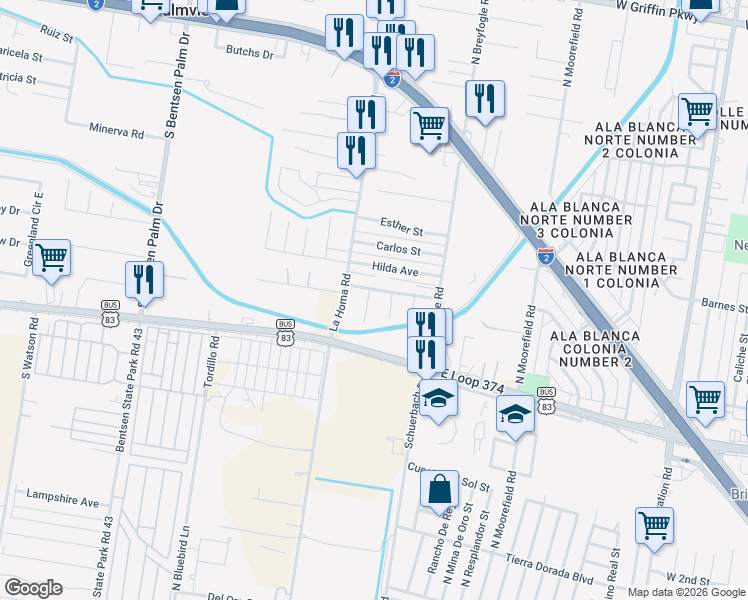 map of restaurants, bars, coffee shops, grocery stores, and more near 1114 Milagro Lane in Mission