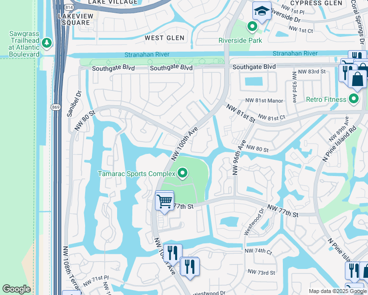 map of restaurants, bars, coffee shops, grocery stores, and more near 7834 Catalina Circle in Tamarac