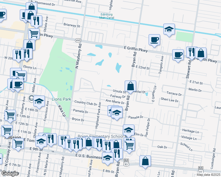 map of restaurants, bars, coffee shops, grocery stores, and more near 1013 Ursula Street in Mission