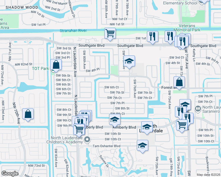 map of restaurants, bars, coffee shops, grocery stores, and more near 7806 Southwest 6th Street in North Lauderdale