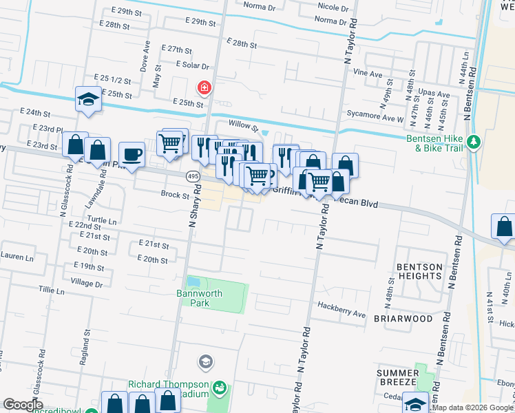 map of restaurants, bars, coffee shops, grocery stores, and more near 2532 East Griffin Parkway in Mission