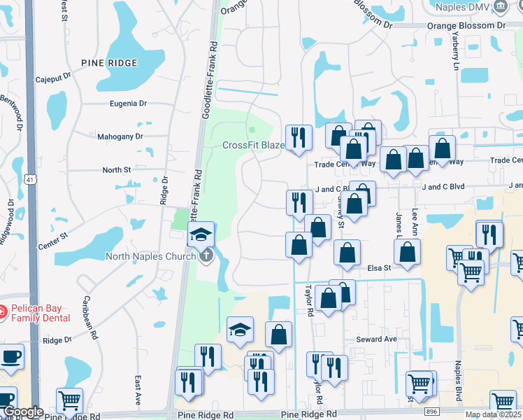 map of restaurants, bars, coffee shops, grocery stores, and more near 6556 Chestnut Circle in Naples