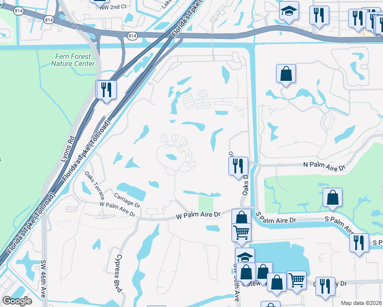map of restaurants, bars, coffee shops, grocery stores, and more near 3850 Oaks Clubhouse Drive in Pompano Beach