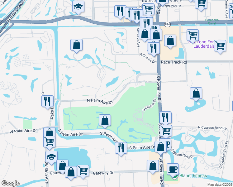 map of restaurants, bars, coffee shops, grocery stores, and more near 2859 North Palm in Pompano Beach