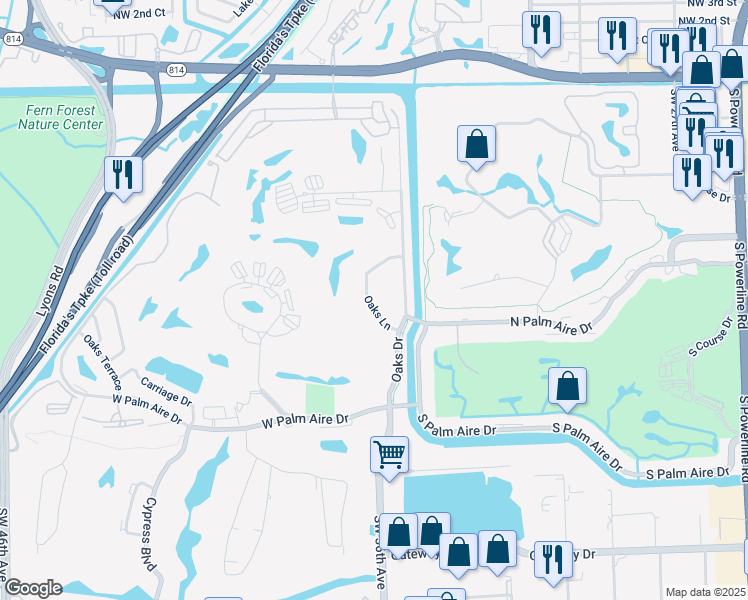 map of restaurants, bars, coffee shops, grocery stores, and more near 550 Oaks Lane in Pompano Beach
