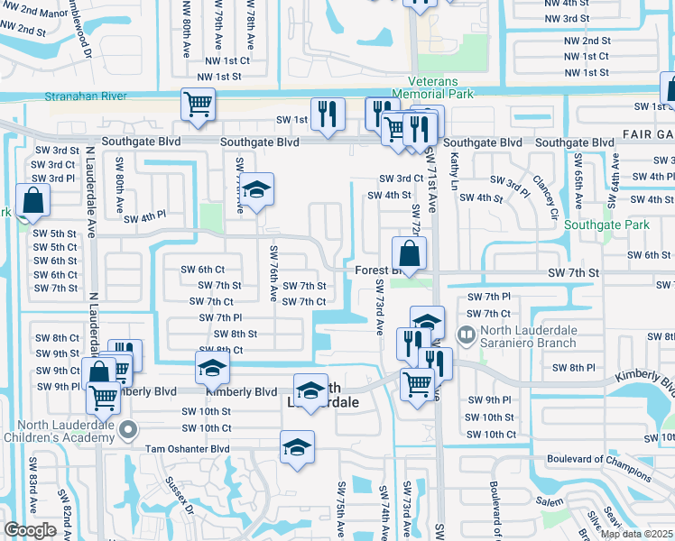 map of restaurants, bars, coffee shops, grocery stores, and more near 7311 Forest Boulevard in North Lauderdale