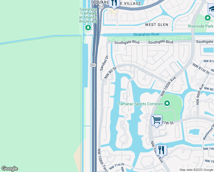 map of restaurants, bars, coffee shops, grocery stores, and more near 7715 Trent Drive in Tamarac