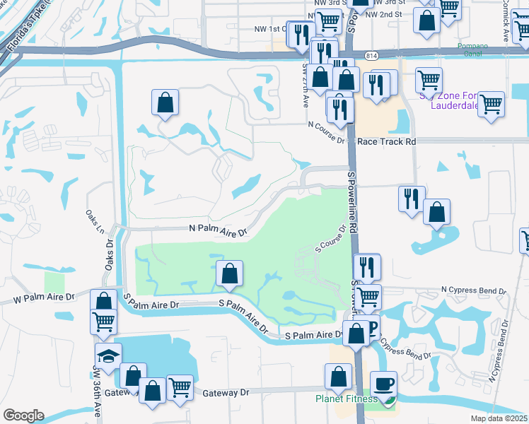 map of restaurants, bars, coffee shops, grocery stores, and more near 2850 North Palm Aire Drive in Pompano Beach