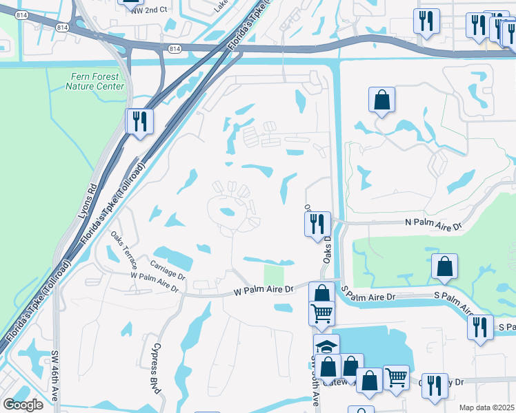 map of restaurants, bars, coffee shops, grocery stores, and more near 3850 Oaks Clubhouse Drive in Pompano Beach