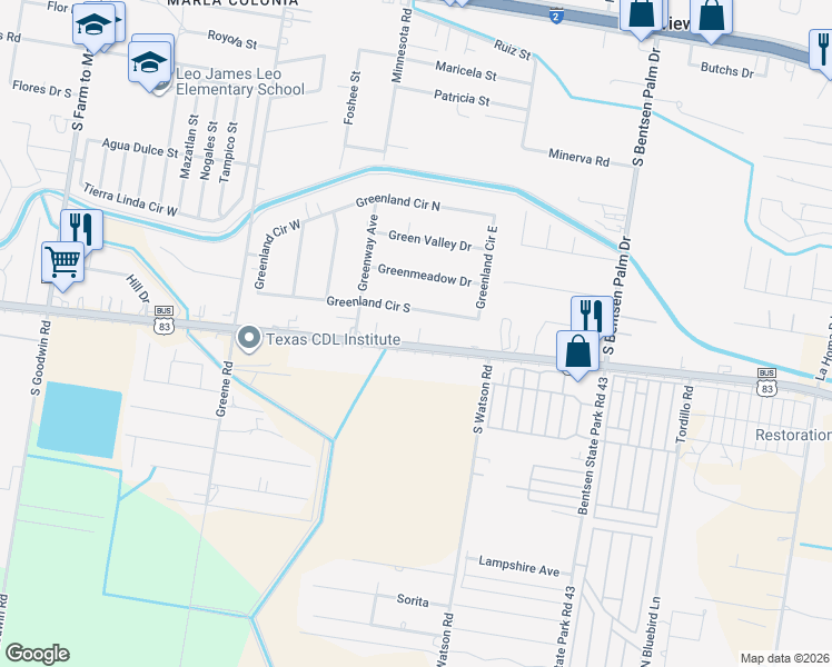 map of restaurants, bars, coffee shops, grocery stores, and more near 700 East Loop 374 in Mission