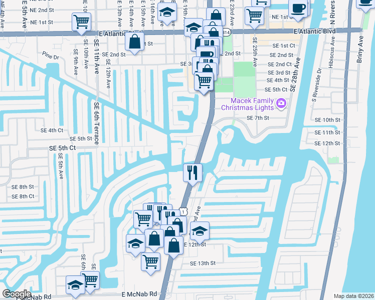 map of restaurants, bars, coffee shops, grocery stores, and more near 777 South Federal Highway in Pompano Beach