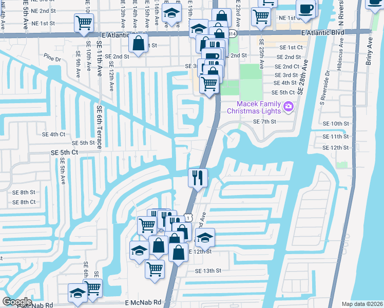 map of restaurants, bars, coffee shops, grocery stores, and more near 777 South Federal Highway in Pompano Beach
