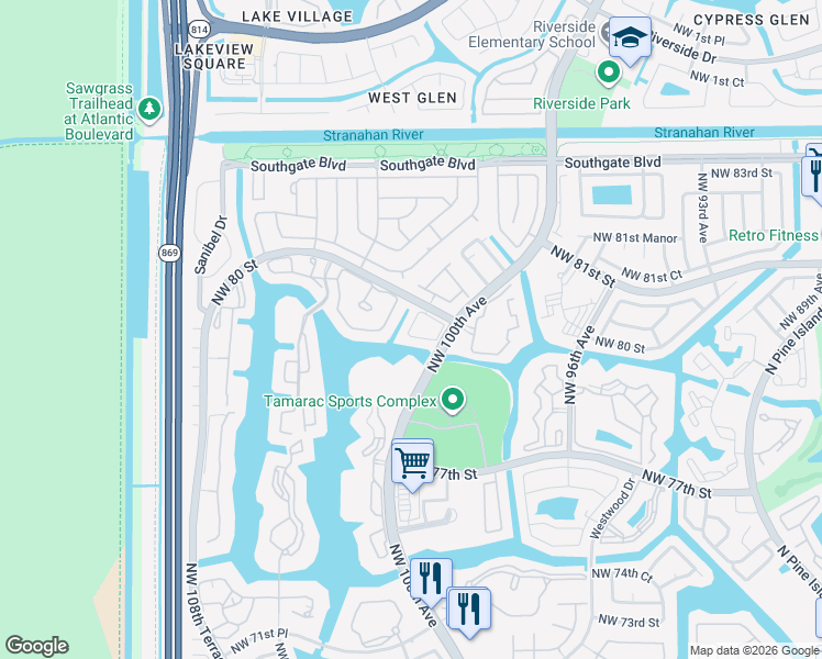 map of restaurants, bars, coffee shops, grocery stores, and more near 7919 Catalina Circle in Tamarac