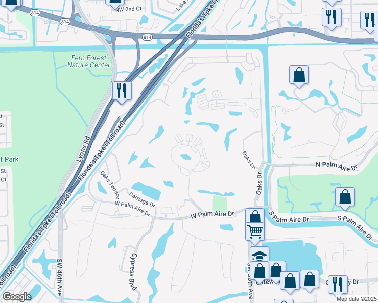 map of restaurants, bars, coffee shops, grocery stores, and more near 3621 Oaks Clubhouse Drive in Pompano Beach