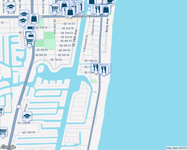 map of restaurants, bars, coffee shops, grocery stores, and more near 1200 Hibiscus Avenue in Pompano Beach