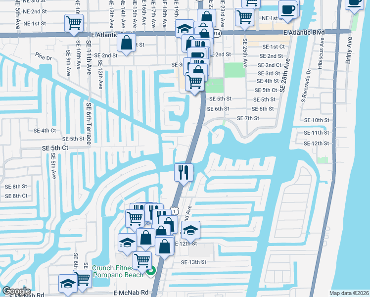 map of restaurants, bars, coffee shops, grocery stores, and more near 777 South Federal Highway in Pompano Beach