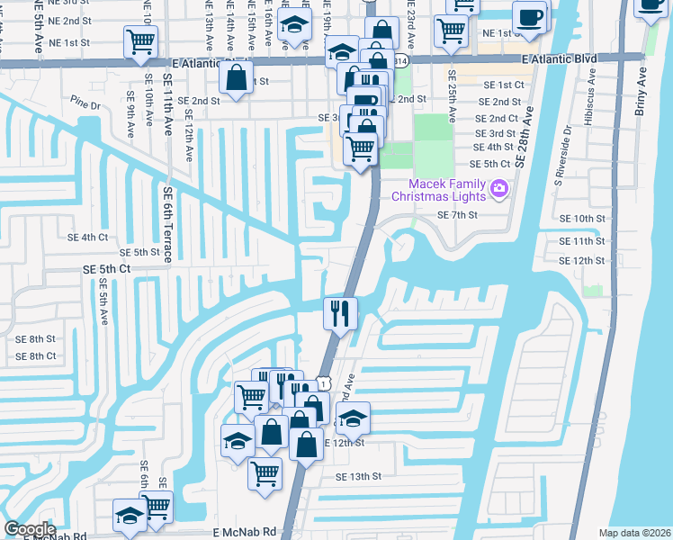 map of restaurants, bars, coffee shops, grocery stores, and more near 777 South Federal Highway in Pompano Beach
