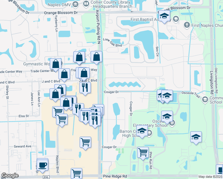 map of restaurants, bars, coffee shops, grocery stores, and more near 2764 Fountainview Circle in Naples