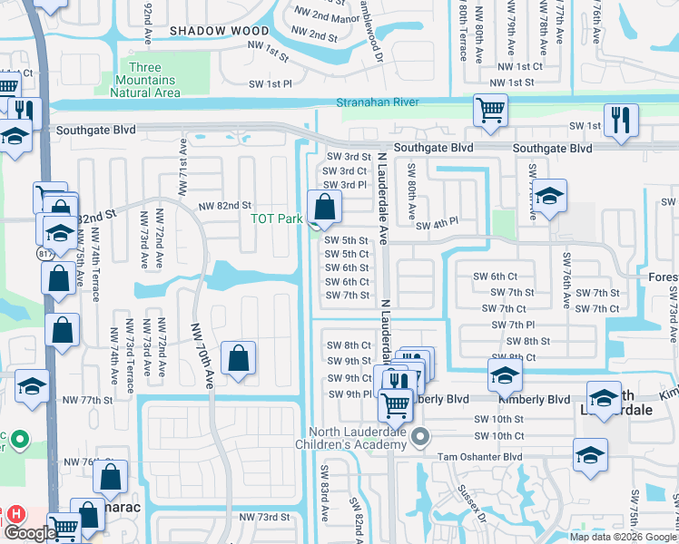 map of restaurants, bars, coffee shops, grocery stores, and more near 8250 Southwest 6th Street in North Lauderdale