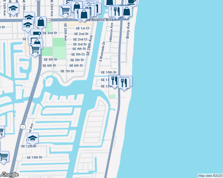 map of restaurants, bars, coffee shops, grocery stores, and more near 1200 Hibiscus Avenue in Pompano Beach