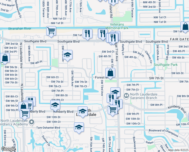 map of restaurants, bars, coffee shops, grocery stores, and more near 7311 Forest Blvd in North Lauderdale