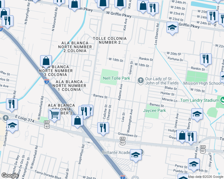 map of restaurants, bars, coffee shops, grocery stores, and more near 1406 East Ray Circle in Mission
